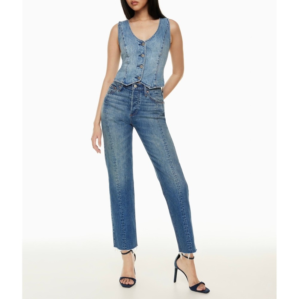 ARITZIA DENIM FORUM Arlo Hi Rise Seam Straight Jeans Womens 28 Medium Wash Blue